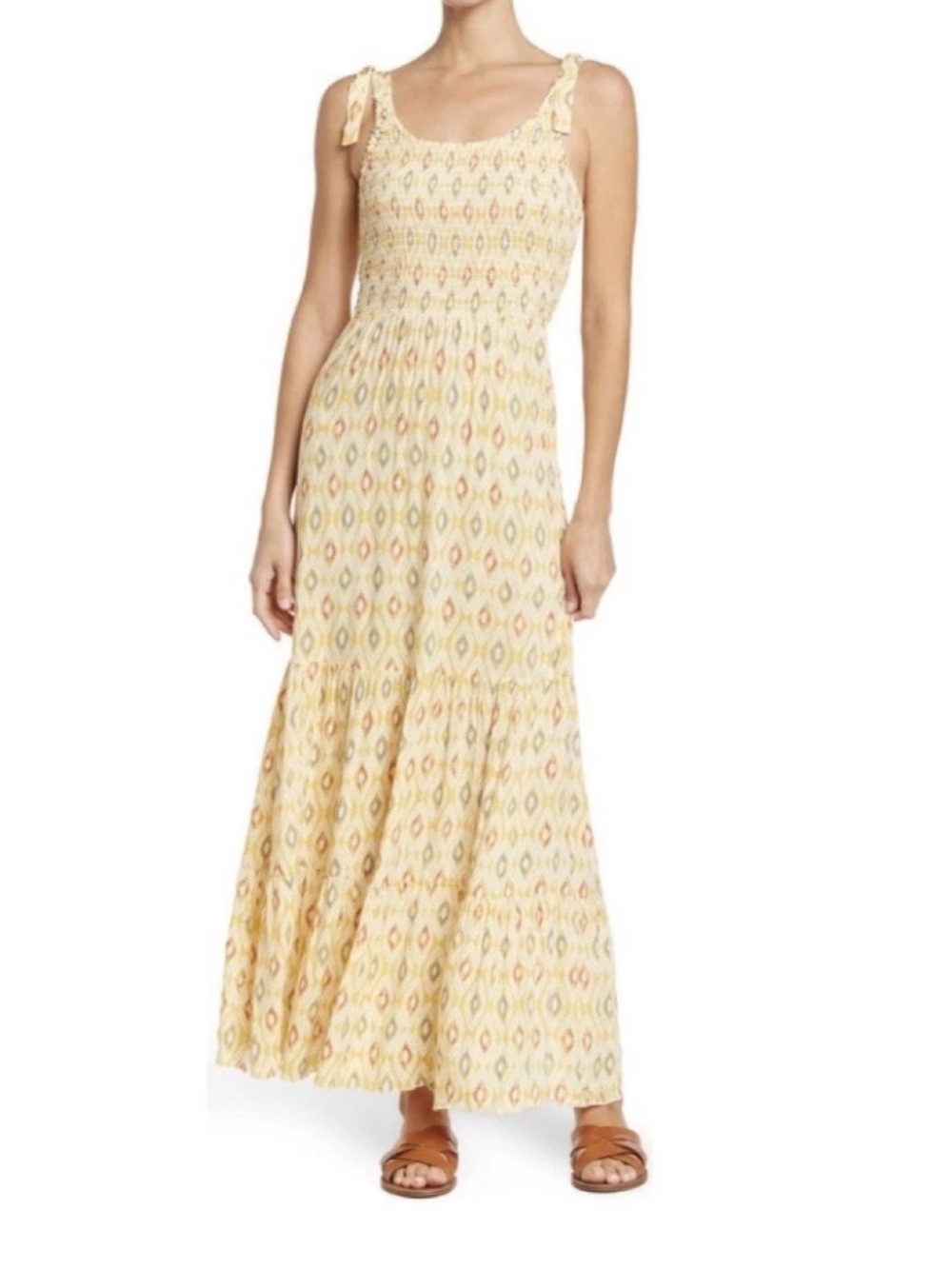 bailey blue Yellow Ikat Tie-Shoulder Maxi Dress